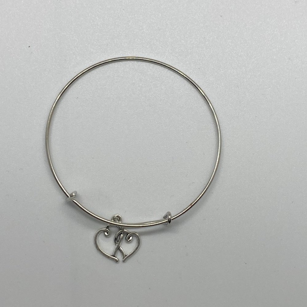 Silver Bangle with a Double Heart Charm